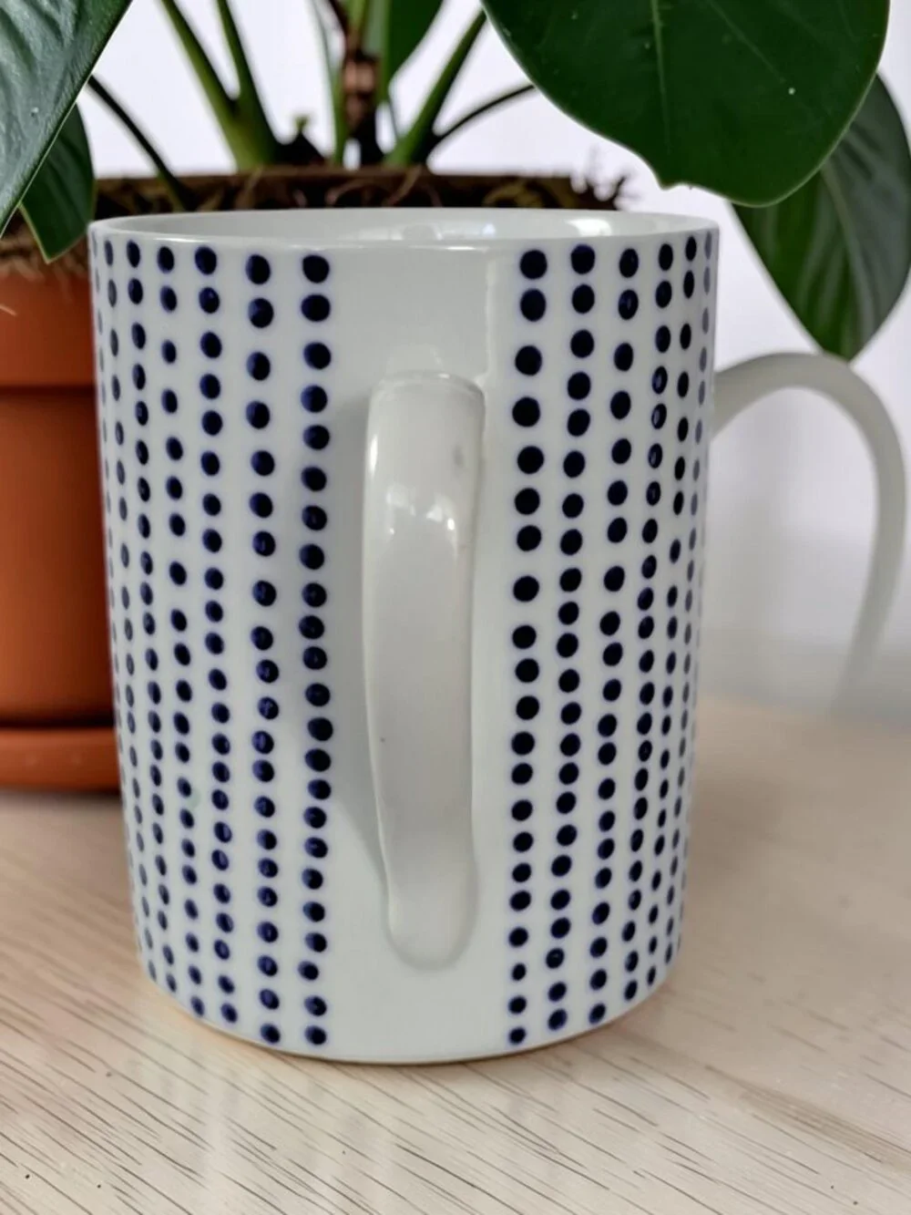 WEST ELM Hand-Painted Dotted Mug Blue White China 12oz